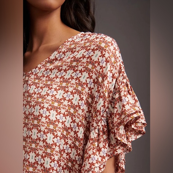 Anthropologie Sylvie Ruffle-Sleeve Blouse Multi Color! Fun Sold Out! Size Med - Picture 3 of 10